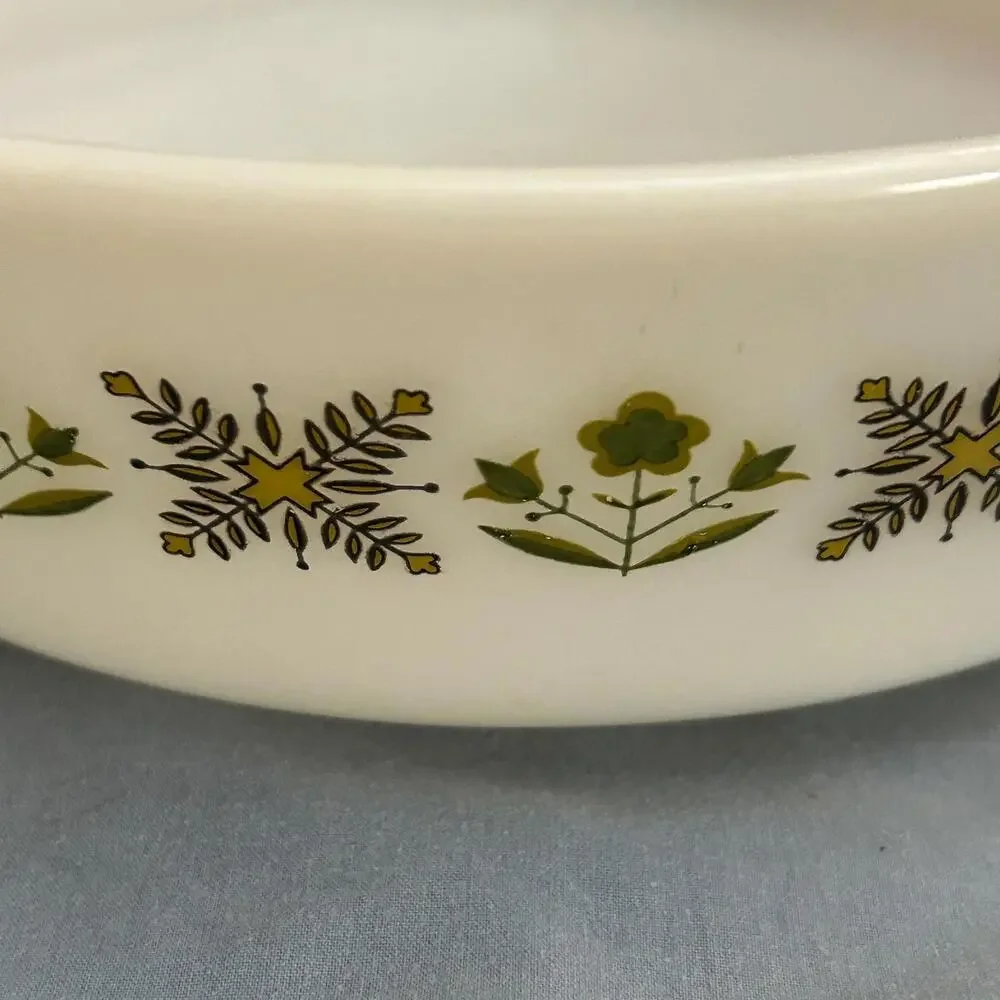 Vtg Anchor Hocking Fire‎ King #438 Green Meadow 2 Quart  Serving Casserole Dish